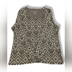 Sonoma Life+Style Everyday Grey/White Aztec Patterned Long-Sleeve Top, Size 1X